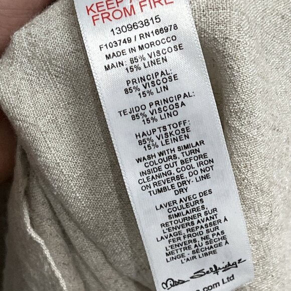 Miss Selfridge Dress Womens US 6 Oatmeal Linen Viscose Blend Wrap Mini Lagenlook - Picture 6 of 10